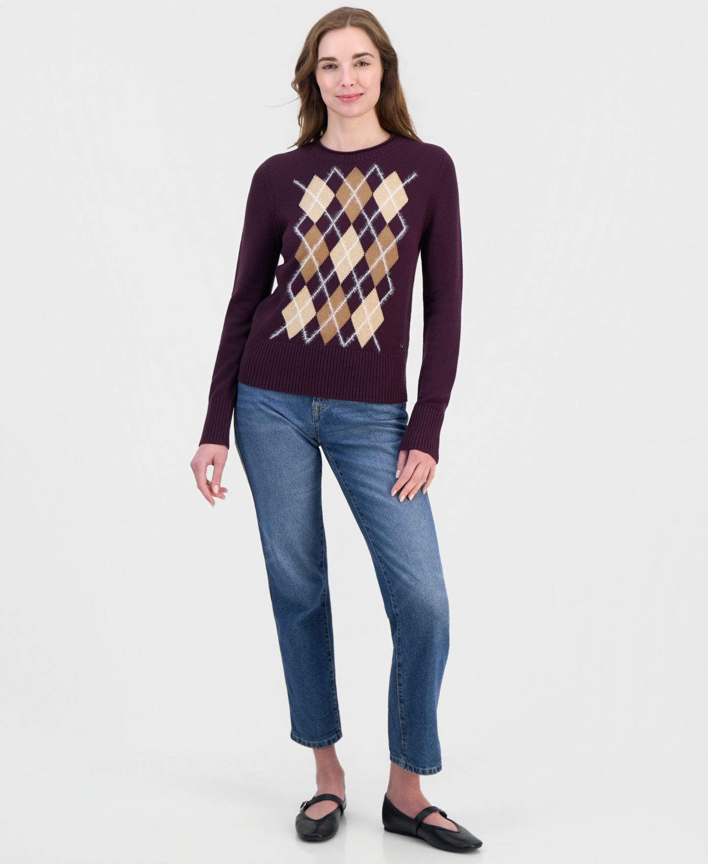 Женский свитер Nautica Crewneck Argyle, цвет: Баклажановый — фото 3
