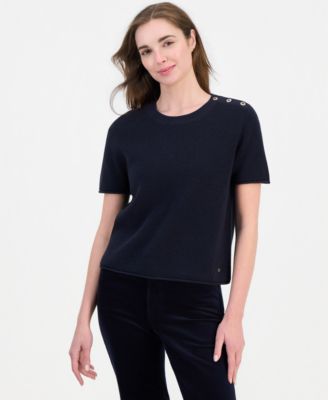 Women's Short-Sleeve Tuck Stitch Sweater 