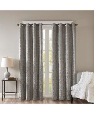 Knitted Jacquard Damask Total Blackout Grommet Top Curtain Panel