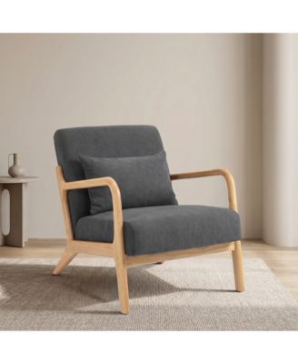Mid Century Modern Accent Chair with Wood Frame, Upholstered Living Room Chairs with Waist Cushion, Reading Armchair