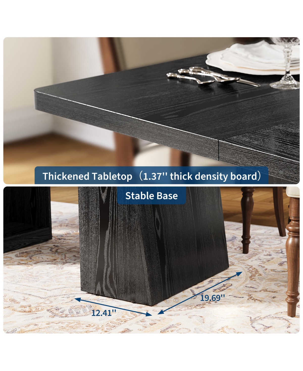 gaomon Rectangular Dining Bench Table, Thick Wood Grain Tabletop, Trapezoid Support Legs with Side Open Storage Shelf for Kitchen