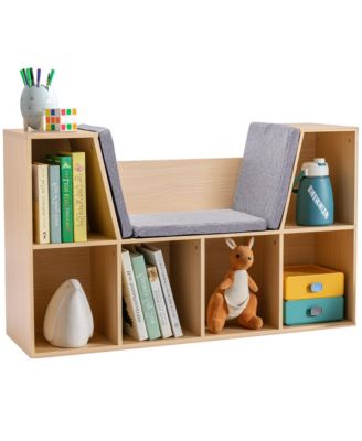 6-Cubby Kids Bookcase with Soft Cushion Reading Nook