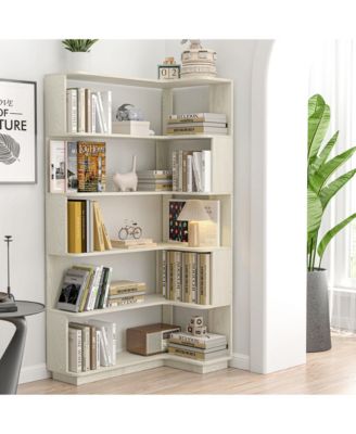 Corner Bookshelf with Anti-Drop Panel and Open Shelves