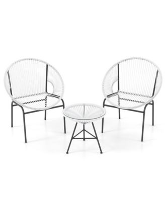 3 Piece Patio Conversation Set with Acapulco Chairs and Glass Side Table