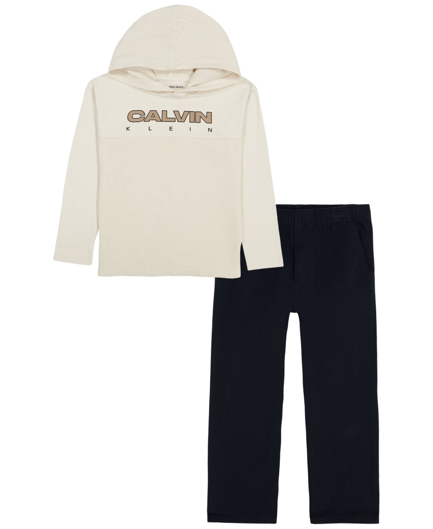 Детский комплект Calvin Klein: худи с длинным рукавом и брюки, 2T-7, цвет: Серебряный берёзовый / Чёрный — фото 4