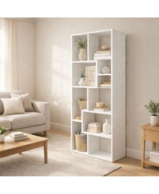5-Tier Asymmetrical Staggered Display Bookshelf, Modern Geometric Space-Saving Home Storage Rack