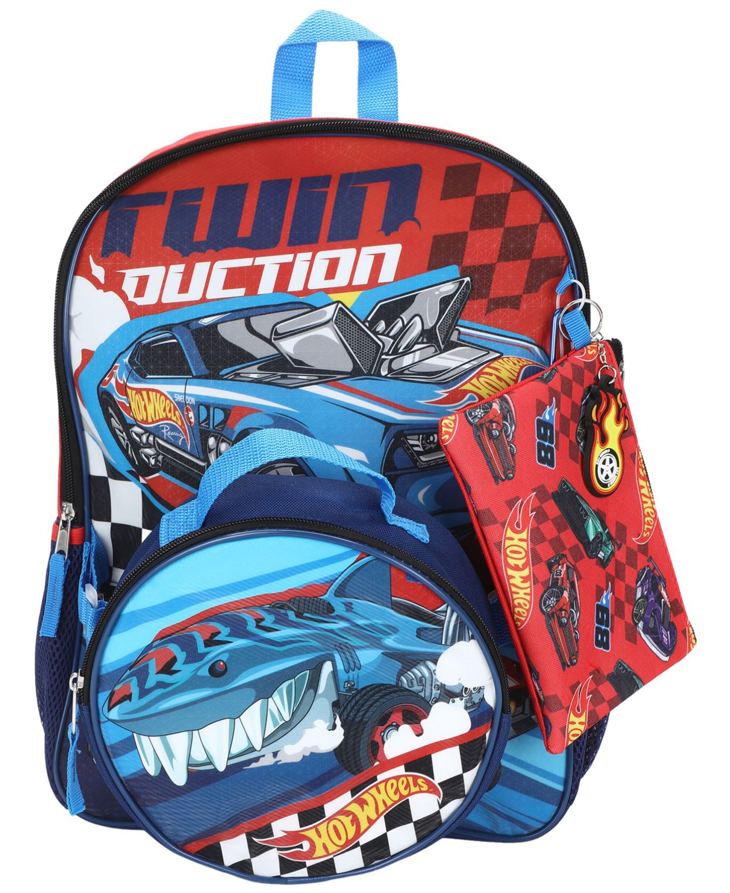 Детские сумки Bioworld Hot Wheels Backpack, Lunch Kit, Pencil Case, Key Chain and Carabiner, 5-Piece Set, цвет: Синий — фото 3