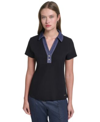 Petite Collared Short-Sleeve Pull-On Top