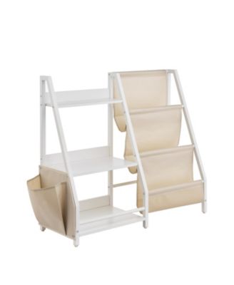 3-Tier Kids Multi-Functional Bookshelf Sling Bag Toy Storage Organizer Anti-Tip Design For Playroom Nursery