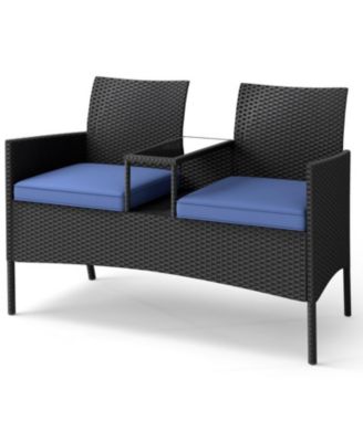 Patio Loveseat with Built-in Table and Cushions for Backyard Porch