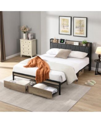Queen Size Platform Bed Frame with Wooden Headboard and Footboard, Heavy Duty Steel, No Box Spring Needed