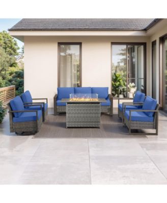 6 Piece Patio Furniture Set with 41" Fire Pit Table Wicker Patio Sectional Sofa Set Outdoor Seating Furniture with Thickened Cushion