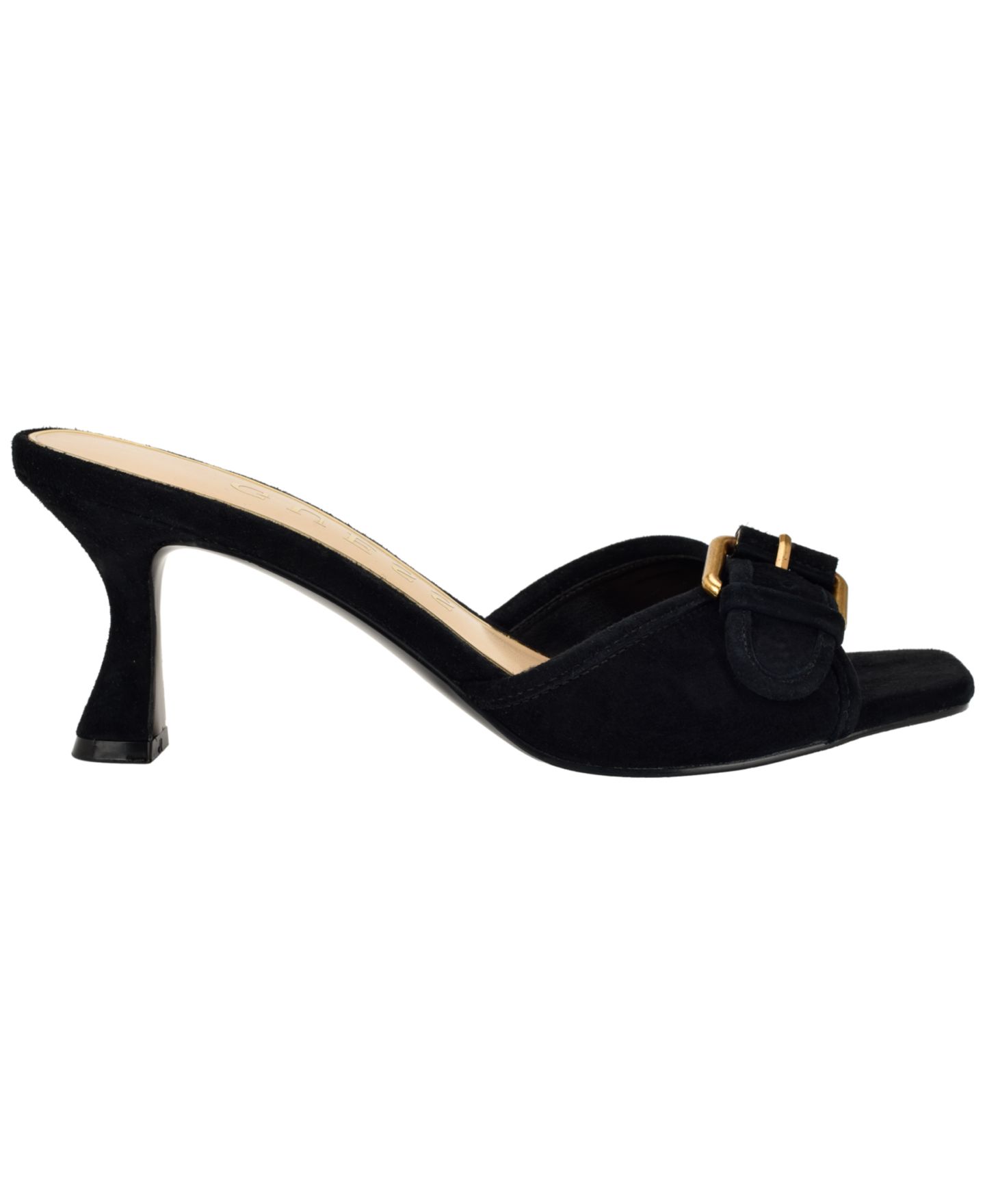 Женские сандалии GUESS Dista Buckle Kitten Heel Dress Sandals, цвет: Чёрный замшевый — фото 2