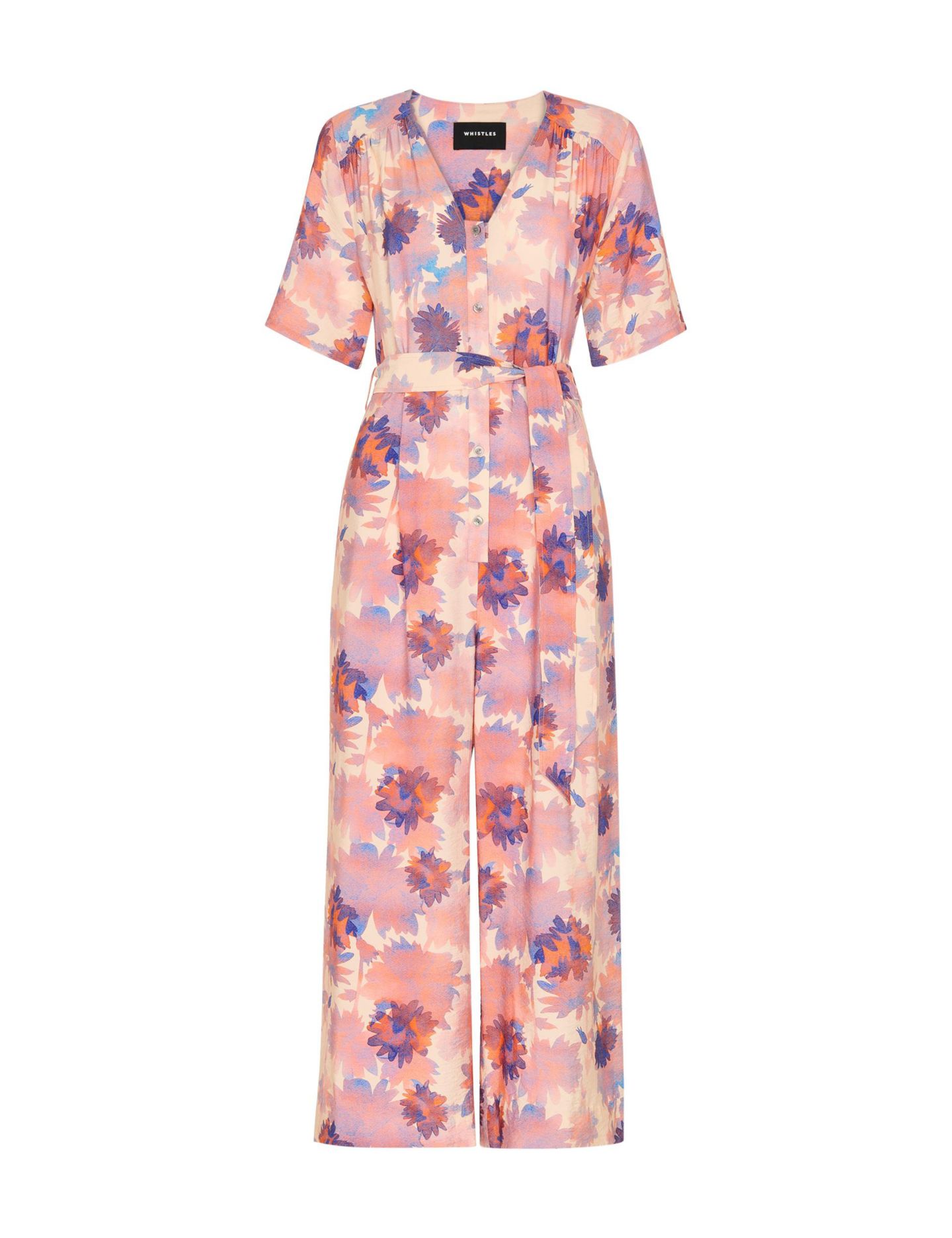 Женский комбинезон Whistles Floral Button Front Cropped Jumpsuit, цвет: Розовый / Разноцветный — фото 3