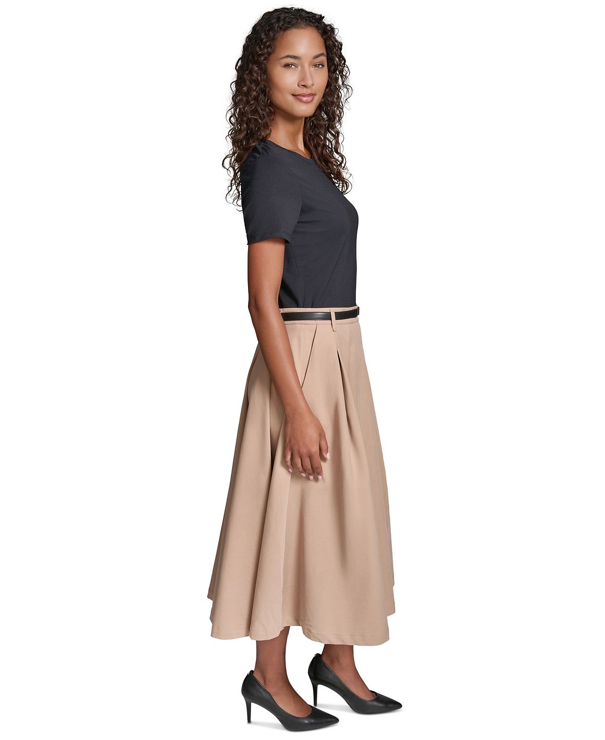 KARL LAGERFELD PARIS Women's Belted Jersey Midi Dress view 2 — MAYCSS fashion products