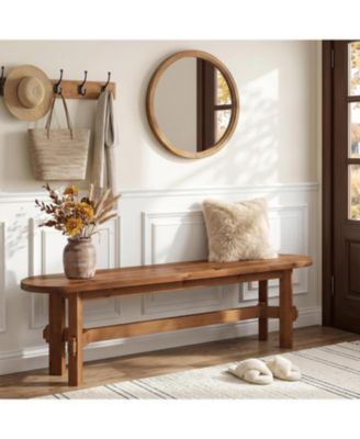 Solid Wood Entryway Bench, 55" Wooden Shoe Storage Bench, Farmhouse Rustic Indoor Bench for Dining Table, End of Bed