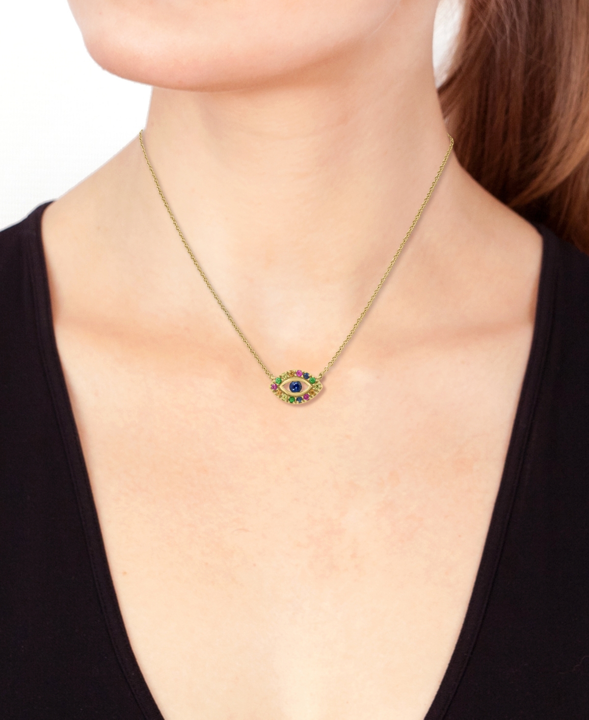 Effy Collection Multi-Sapphire (7/15 ct. t.w.) & Tsavorite (1/20 ct. t.w.) Pendant Necklace in 14k Yellow Gold