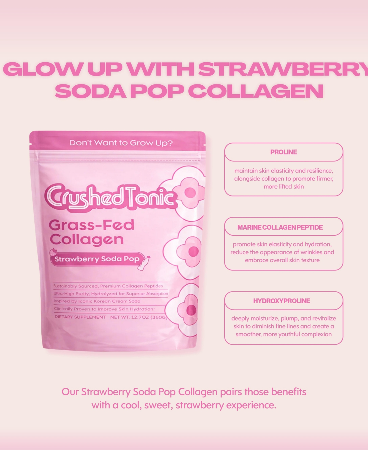 Crushed Tonic Strawberry Soda Pop Collagen Powder