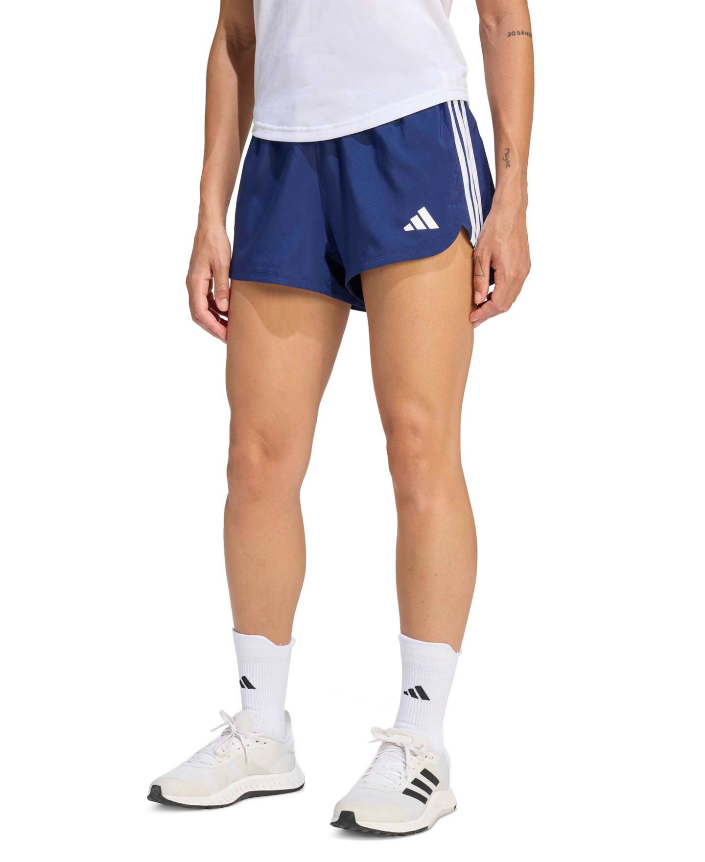 Женские шорты adidas Pacer Workout Woven Rise Training, цвет: Тёмный синий / Белый — фото 1