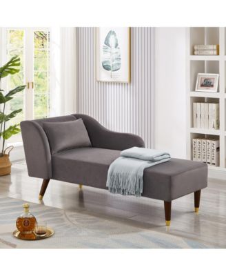 Chaise Lounge Chair, Velvet Upholstery with Pillow Modern Indoor Chair