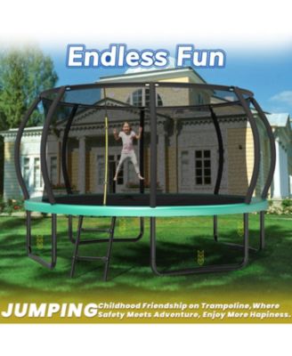 Recreational Kids Trampoline with Safety Enclosure Net and Ladder, Outdoor Recreational Trampolines 