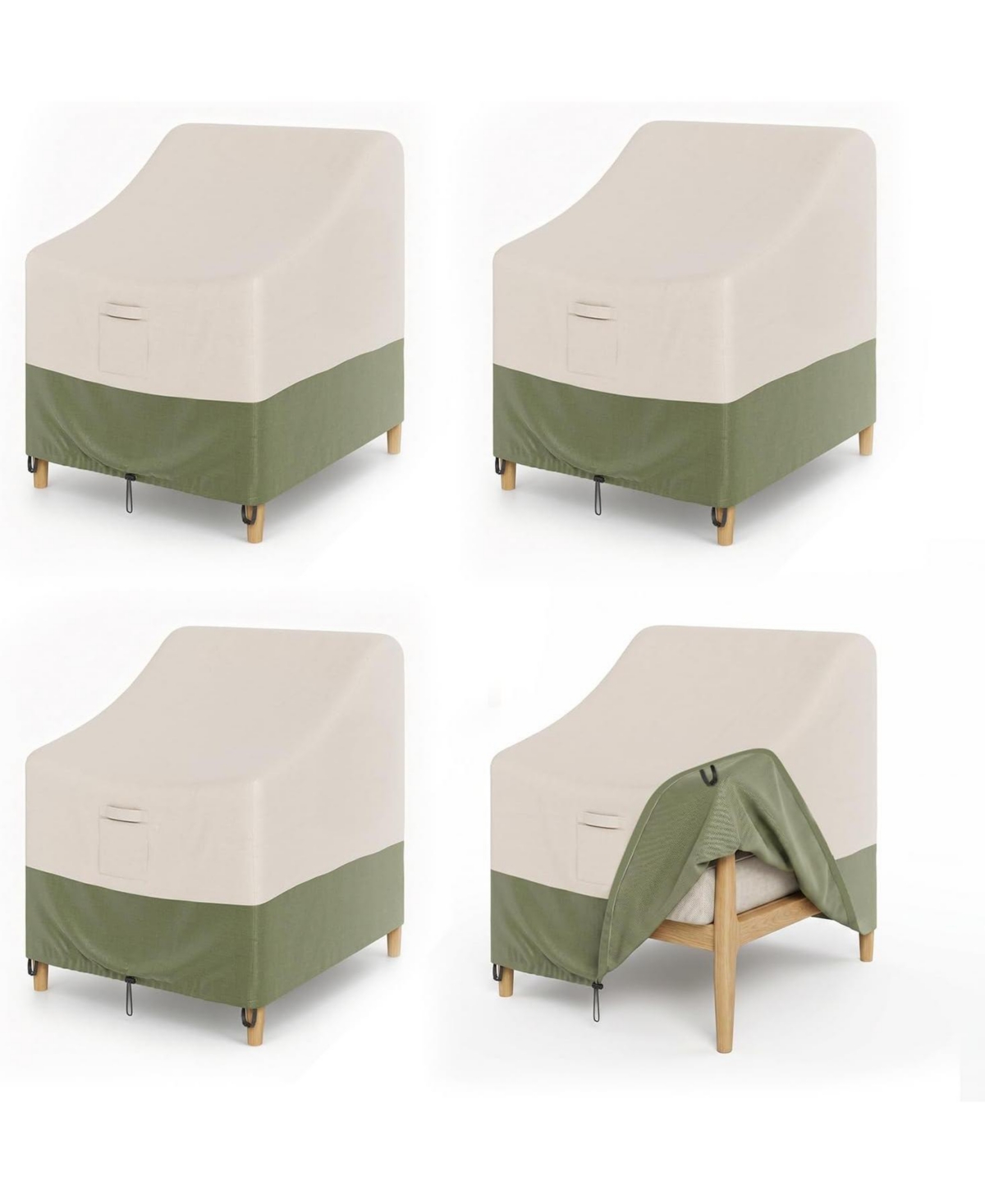 homfan Beige Patio Chair Covers Set of 4 - Waterproof Heavy Duty Outdoor Covers for Wicker Swivel Chairs, Garden, Lawn and Backyard