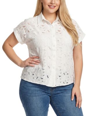Plus Size Short-Sleeve Eyelet Top