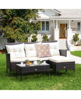3PCS Patio Rattan Furniture Set 3-Seat Sofa Cushioned Table Garden