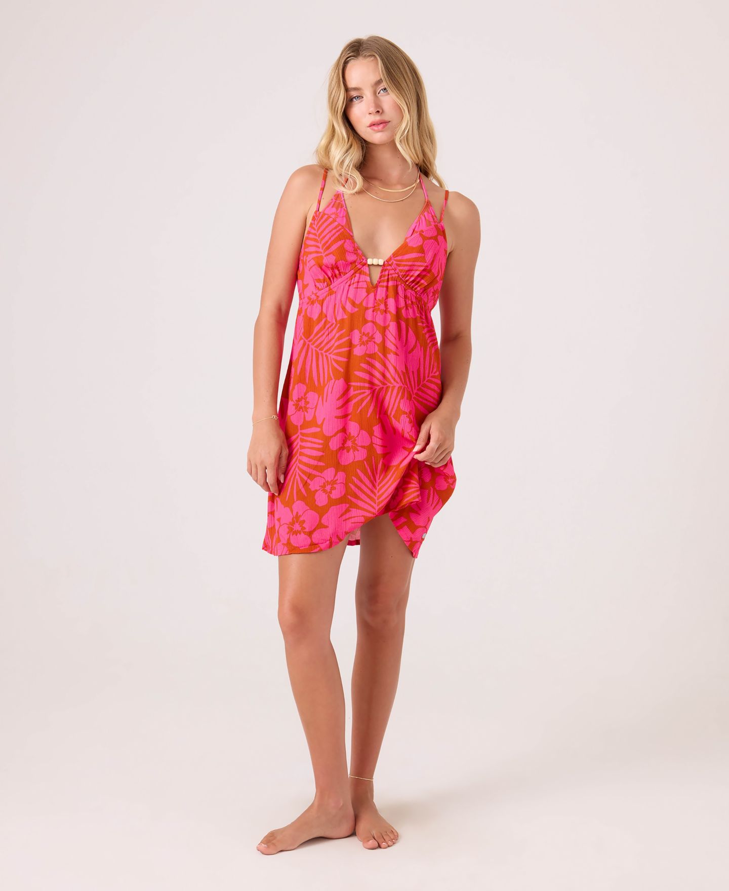 Женское платье Roxy Sun Chaser V-Neck Swim Cover-Up, цвет: Розовый комбинированный — фото 7