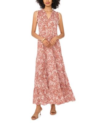 Women's Printed Sleeveless-Crocheted-Trim Maxi Dress