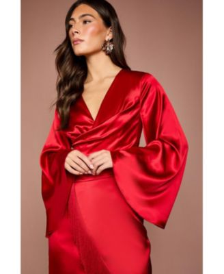 paprika red satin midi wrap dress Coast Women's Satin Fringed V-Neck Wrap Dress