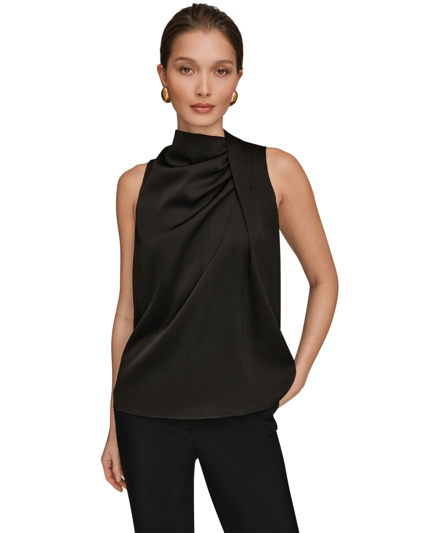 Женская блузка Donna Karan New York Sleeveless Twist-Front Drape Blouse, цвет: Чёрный — фото 1
