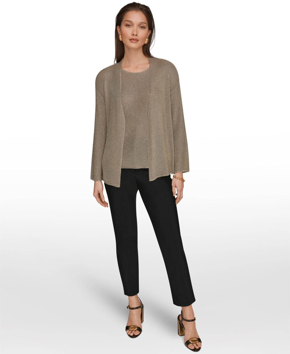 Donna Karan New York Women's Metallic V-Neck Long-Sleeve Cardigan