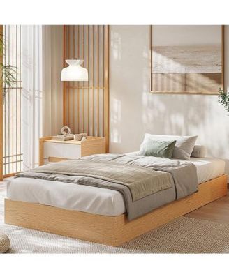 Solid Wood Platform Bed Floor Standing Slats Minimalist No Box Spring Pine Easy Assembly