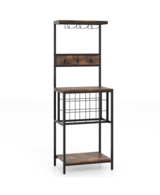 Floor Standing Wine Bar Cabinet with Wine Rack and Glass Storage Racks