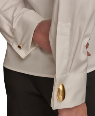 cream color dress shirt for women Zeagoo Women's Basic Button Down Shirts 3/4 Sleeve Stretch Button Up Dress  Shirt Slim Fit Waitress Work Shirts-Cream color-XL
