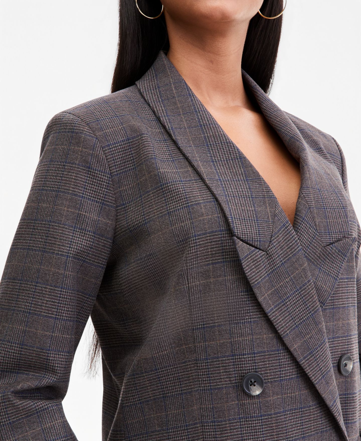 Женский пиджак Bar III Plaid Peak-Lapel Double-Breasted Blazer, цвет: Коричневый клетчатый — фото 3
