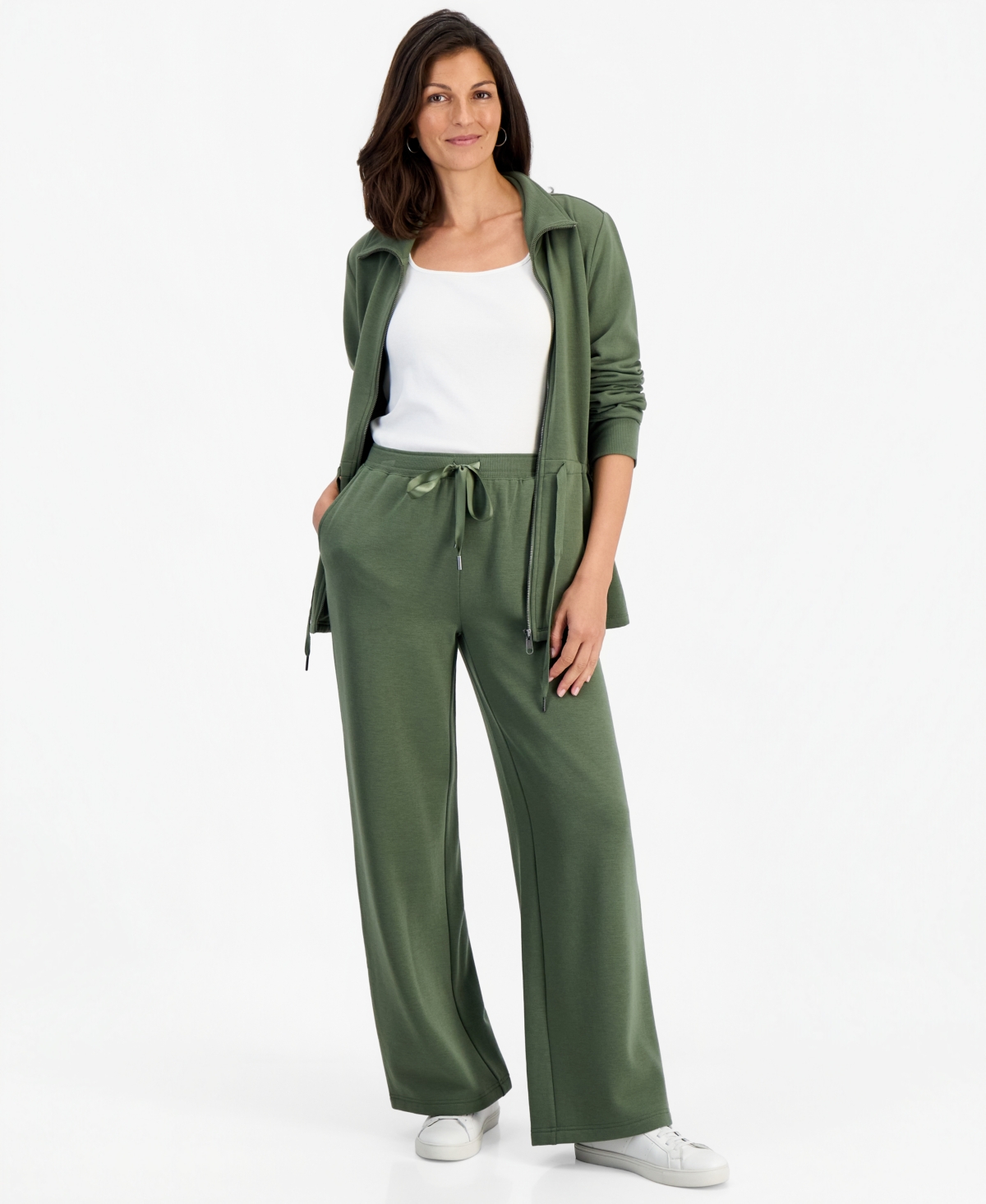 Style & Co Women's Luxlounge Wide-leg Pull-on Fleece Pants, Macy's Exclusive In Leafy Clover