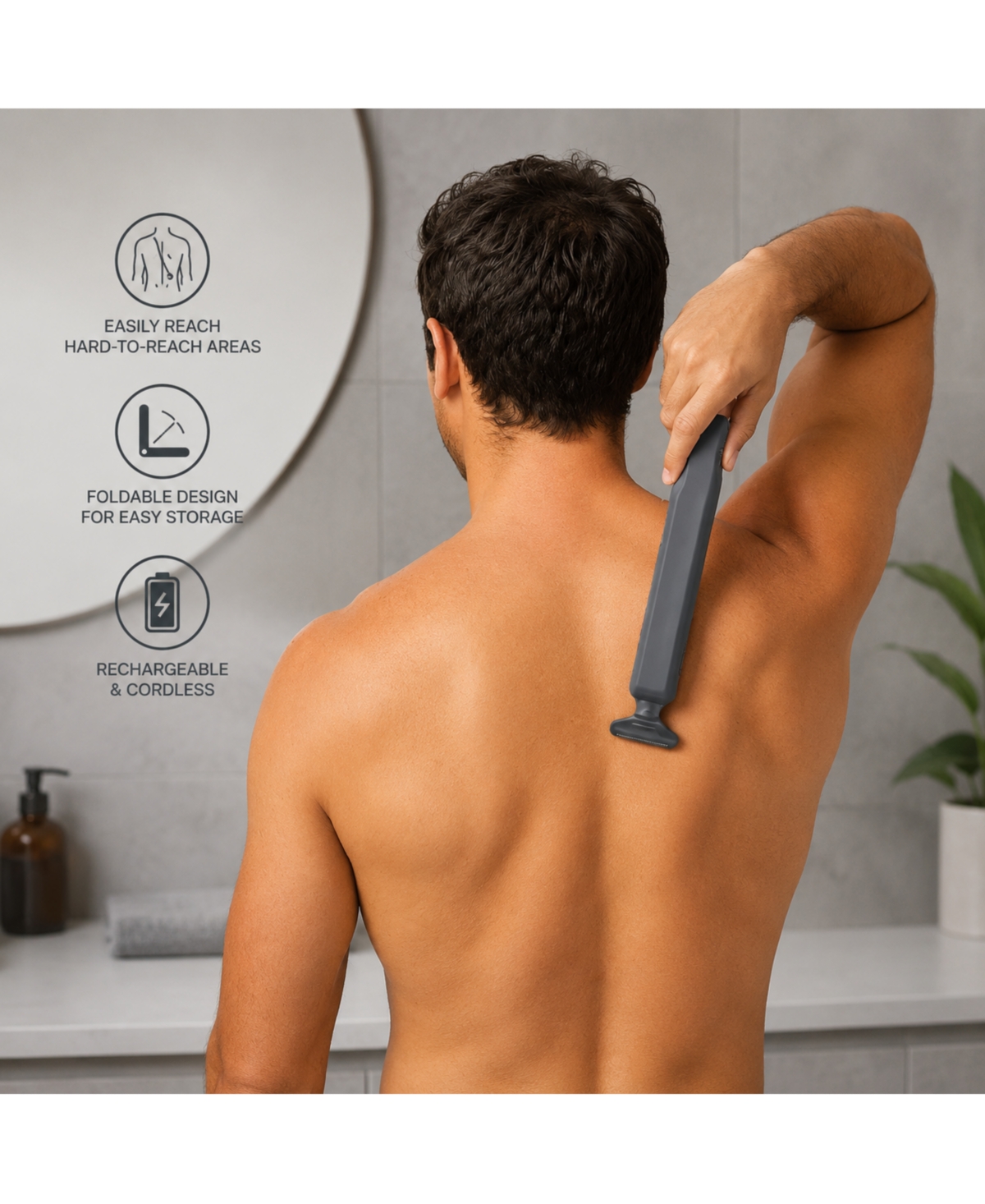 Perry Ellis Foldable Rechargeable Back Hair Trimmer for Hard to Reach Grooming