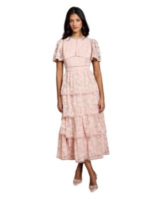 Women's Flutter Sleeve Tiered Midi Dress