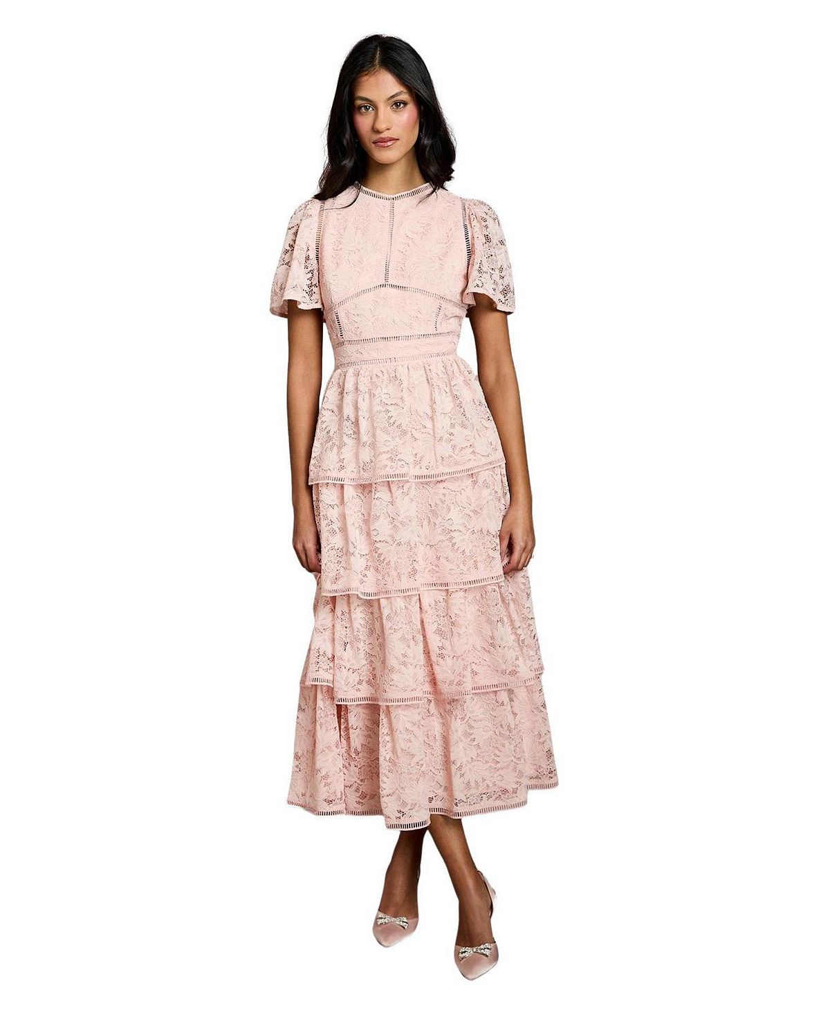 Coast Women's Flutter Sleeve Tiered Midi Dress view 1 — MAYCSS fashion products