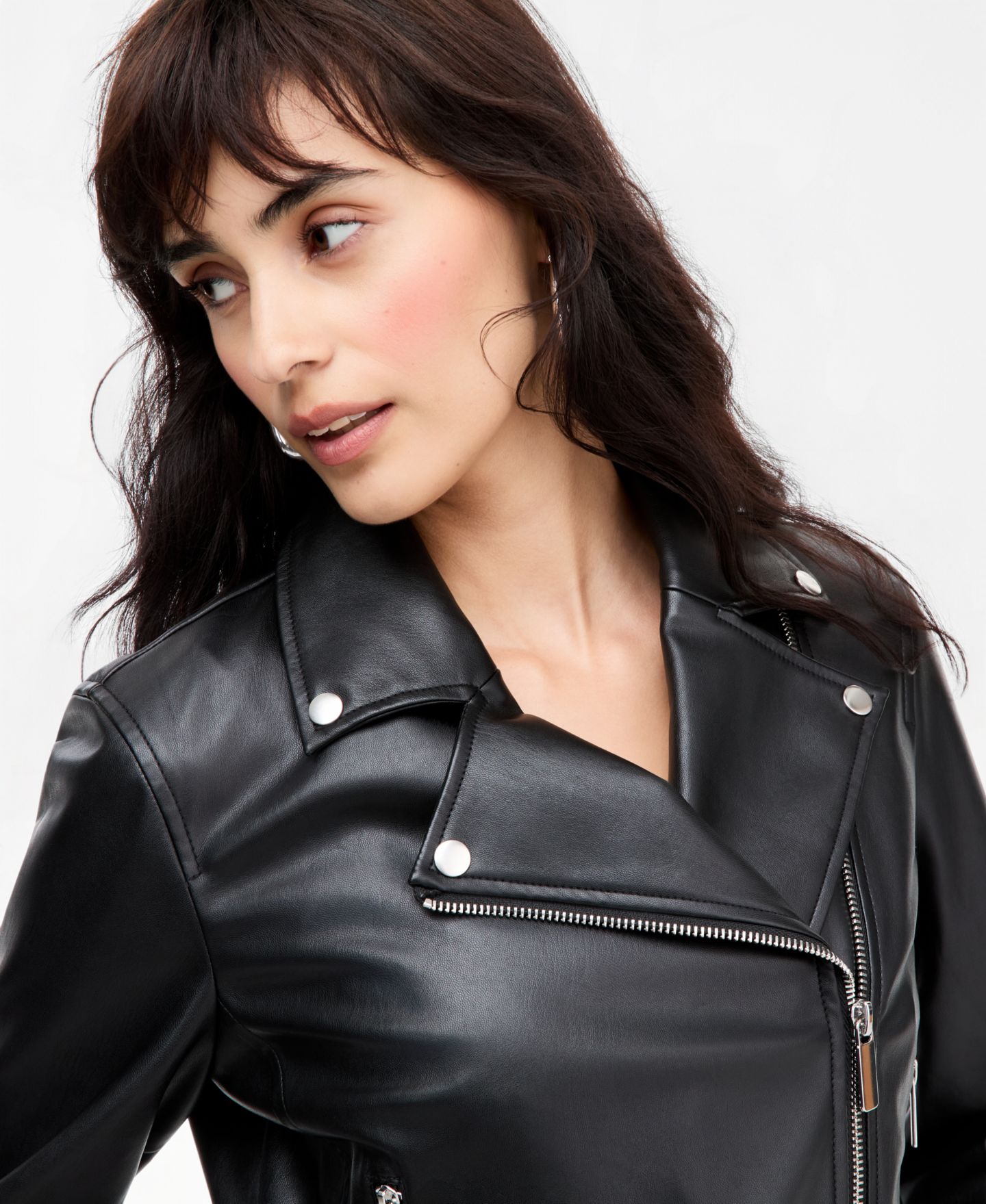 Женская куртка I.N.C. International Concepts Faux-Leather Moto, цвет: Глубокий чёрный — фото 3
