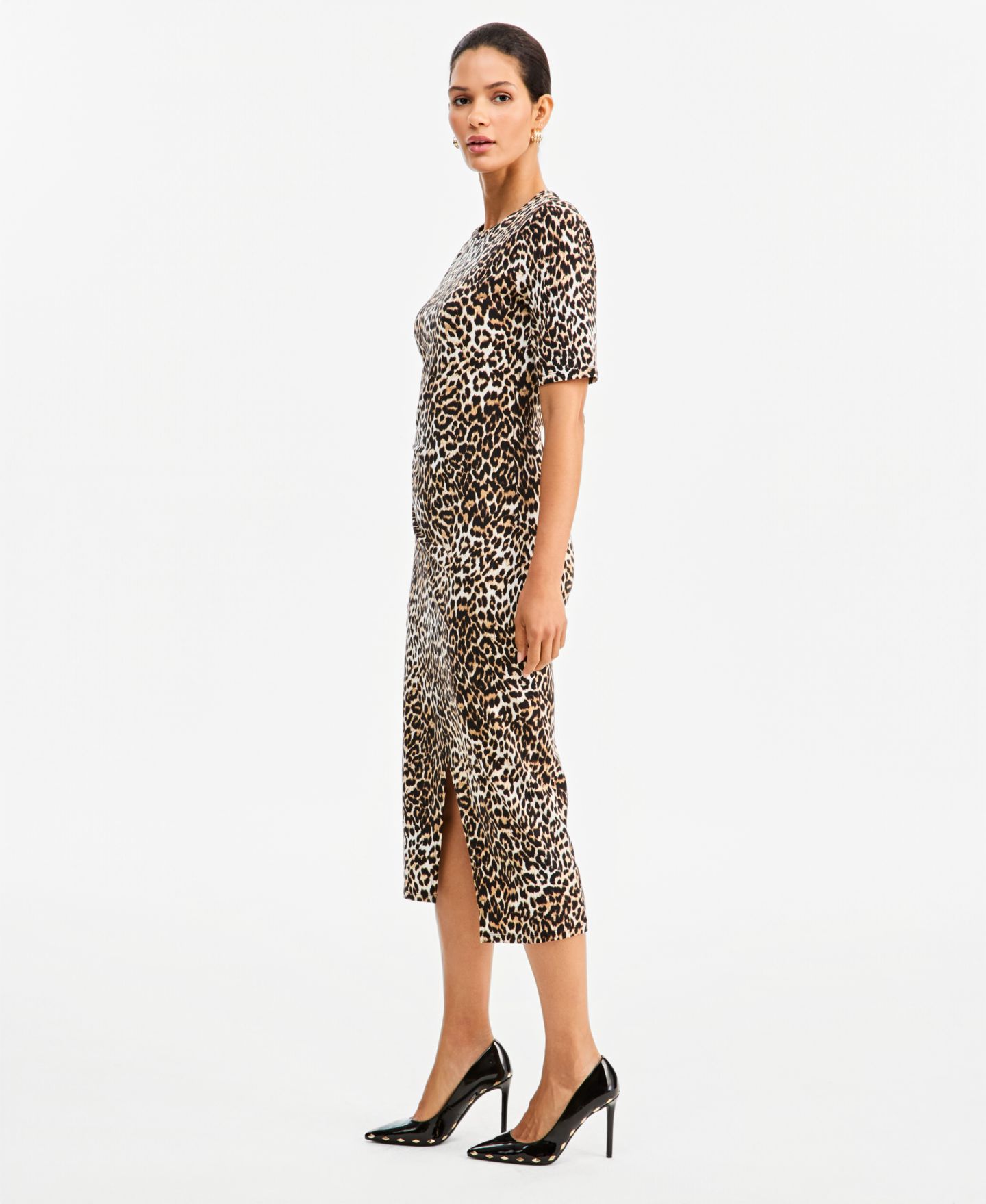 Женское платье I.N.C. International Concepts Leopard-Print Front Slit Short-Sleeve Midi, цвет: Hani Cheetah — фото 3