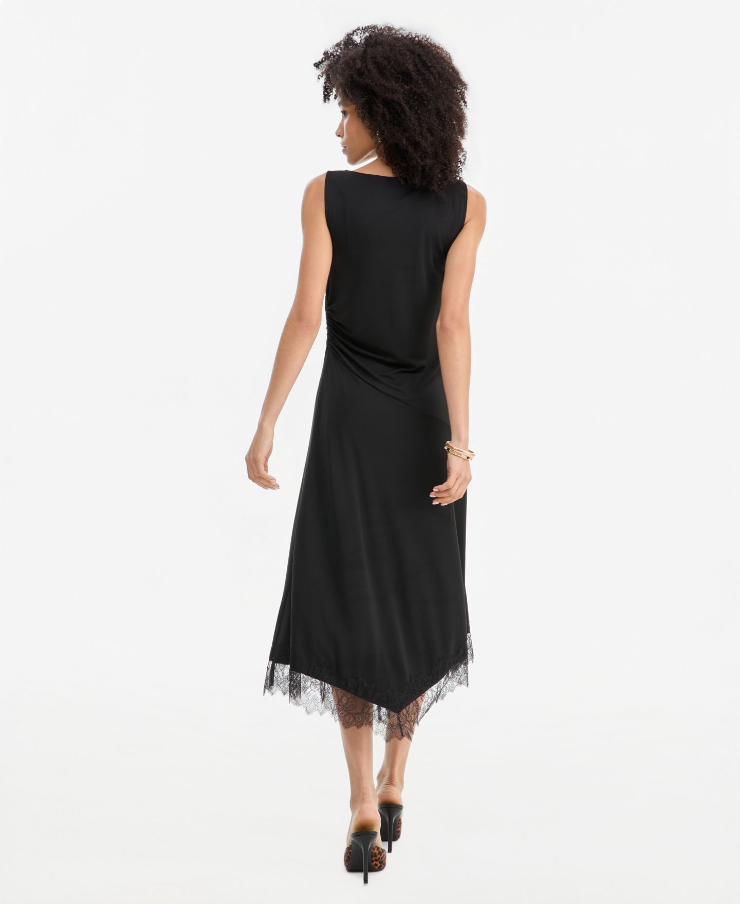 Женское платье I.N.C. International Concepts Lace-Trim Asymmetrical-Hem Sleeveless Midi, цвет: Глубокий чёрный — фото 3