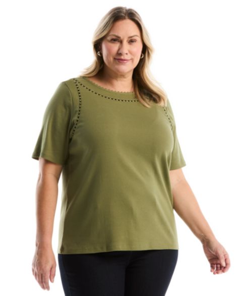 Женский топ Rafaella Plus Size Short-Sleeve, цвет: Тёмно-зелёный