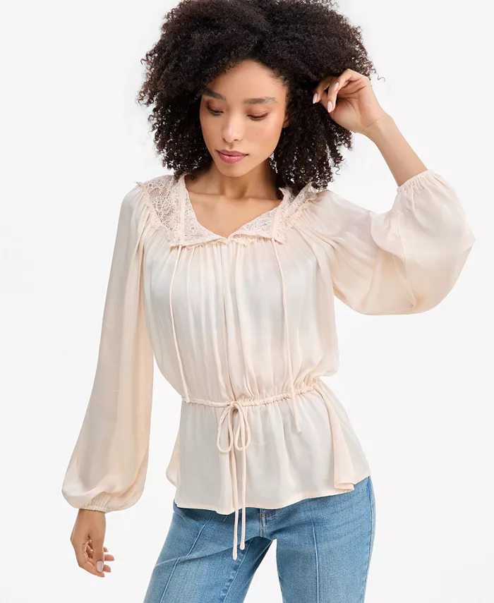 Women's Tie-Front Lace Blouse - thumbnail 5