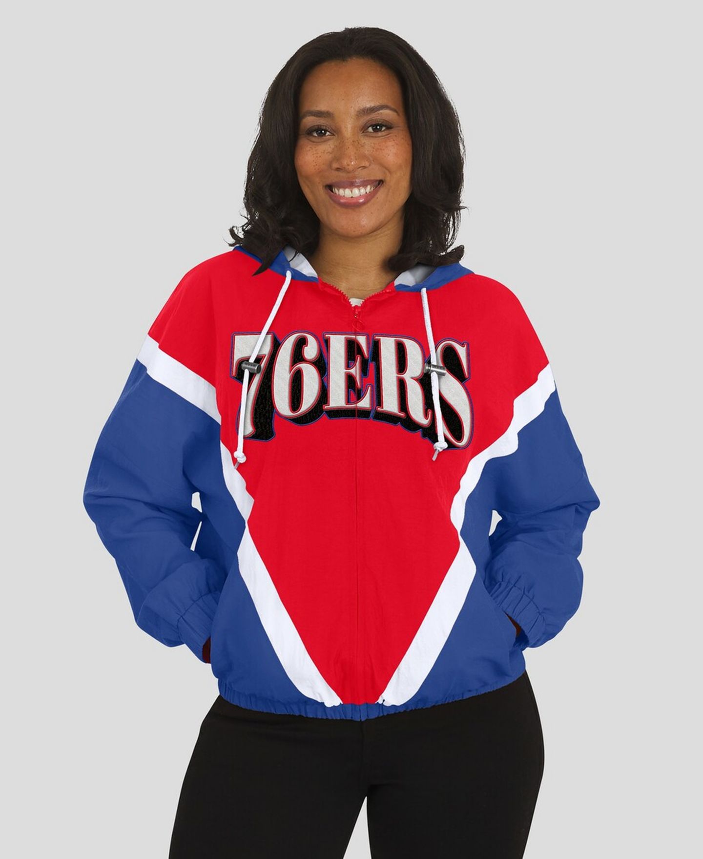 Женские худи WEAR by Erin Andrews Red/Royal Philadelphia 76ers Color Block Full-Zip Windbreaker Jacket — фото 5