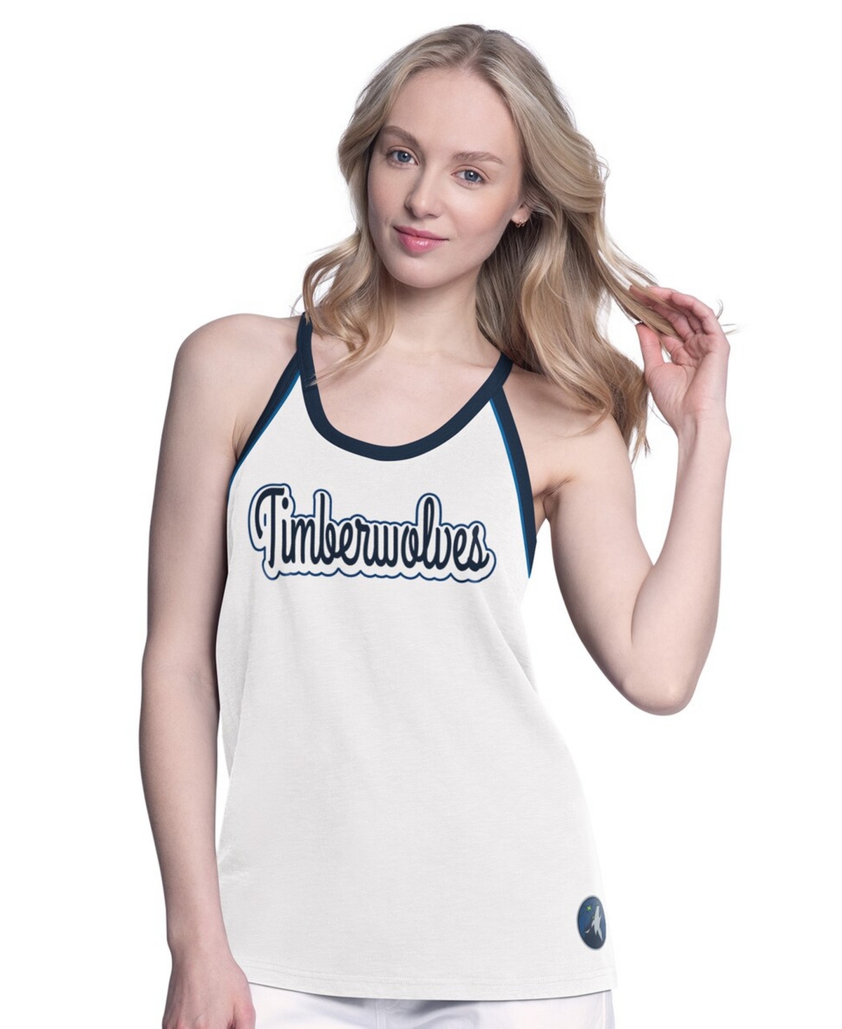 G-iii 4Her by Carl Banks Women's White Minnesota Timberwolves Curveball Racerback Scoop Neck Slub Tank Top