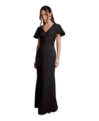 Women's Crepe V-Neck Maxi Dress