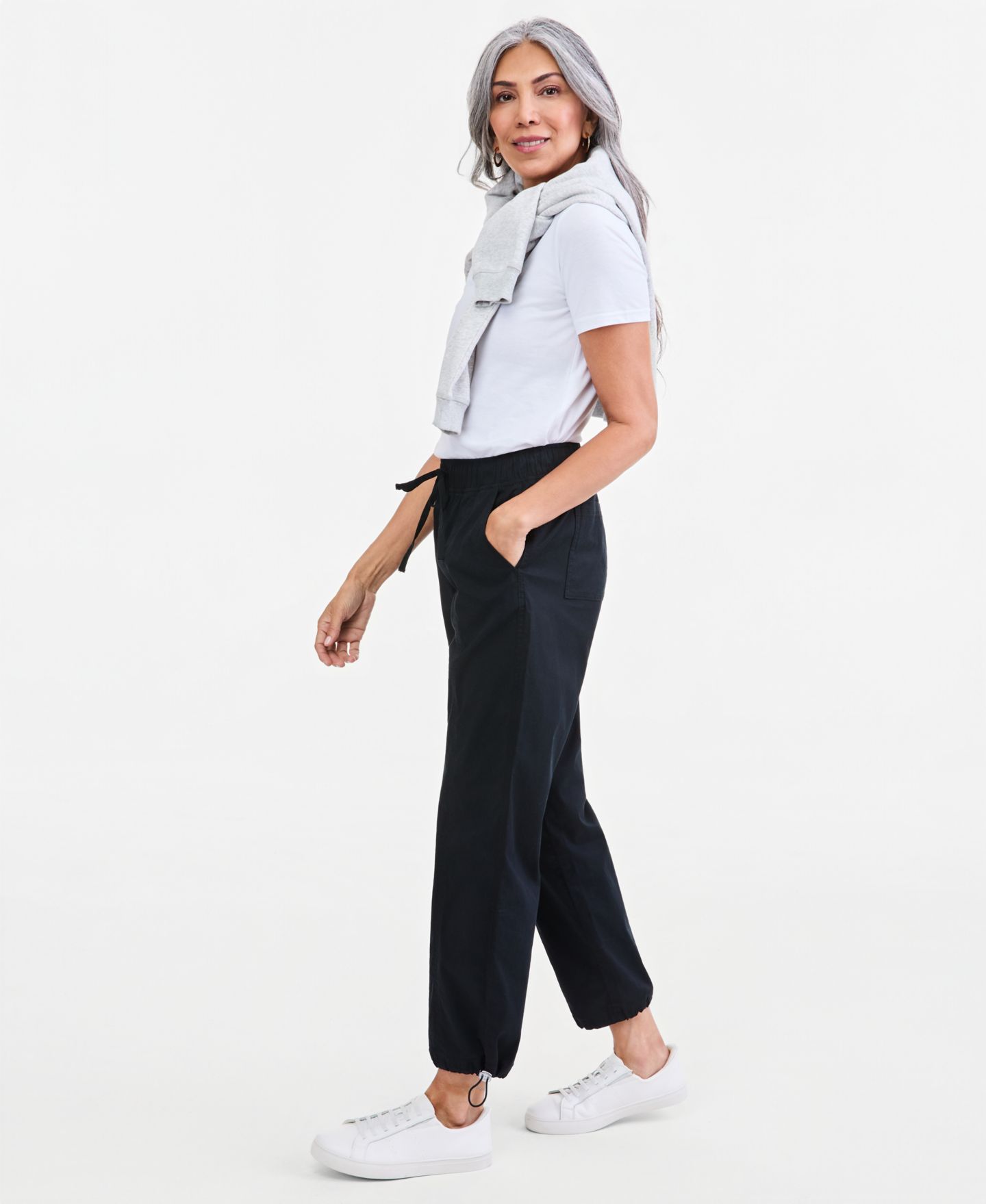 Женские брюки Style & Co Petite Utility Bungee Pull-On Ankle, цвет: Глубокий чёрный — фото 3